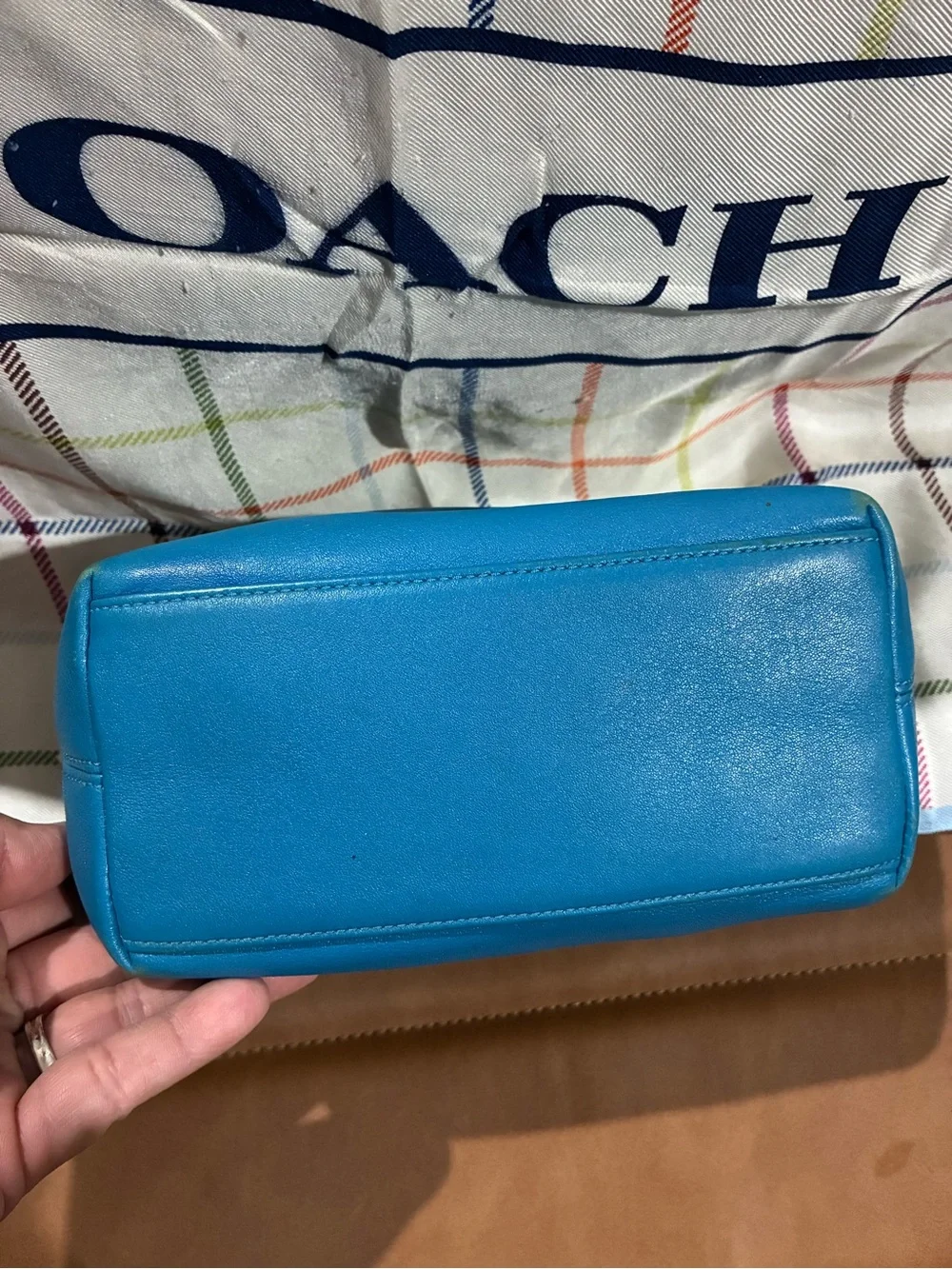 COACH Y2K Rare in Turquoise Leather Bag with Cream Trim
